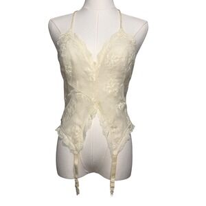 Vintage Glydons Garter Belt Camisole Women Vintage Lace Bridal Excellent Cream M